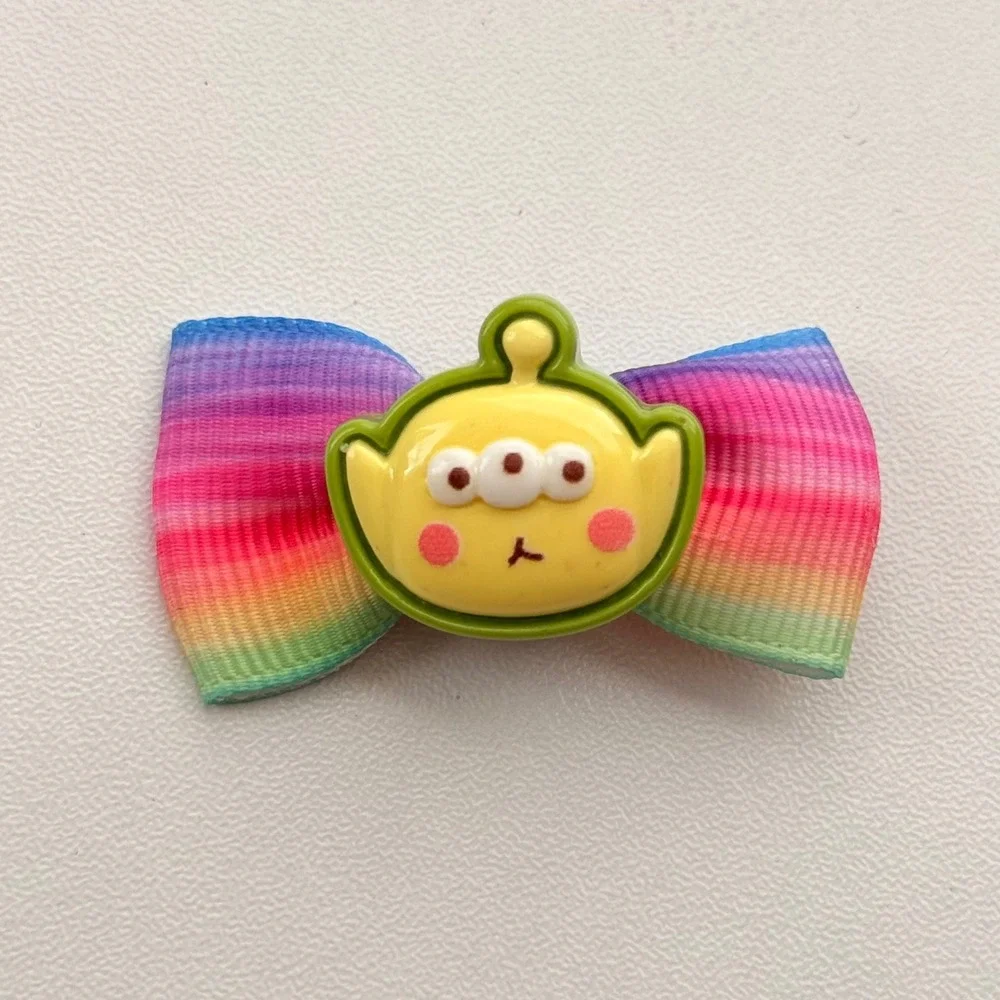 Klass Toy Story Alien Inspired Mini Rainbow Grosgrain Hair Bow Clips Set of 2